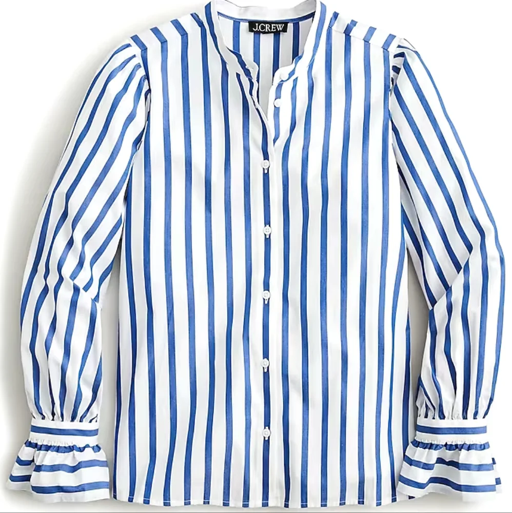 Long-sleeve button-up with ruffle cuffs - New With Tags - Striped - J.Crew - S